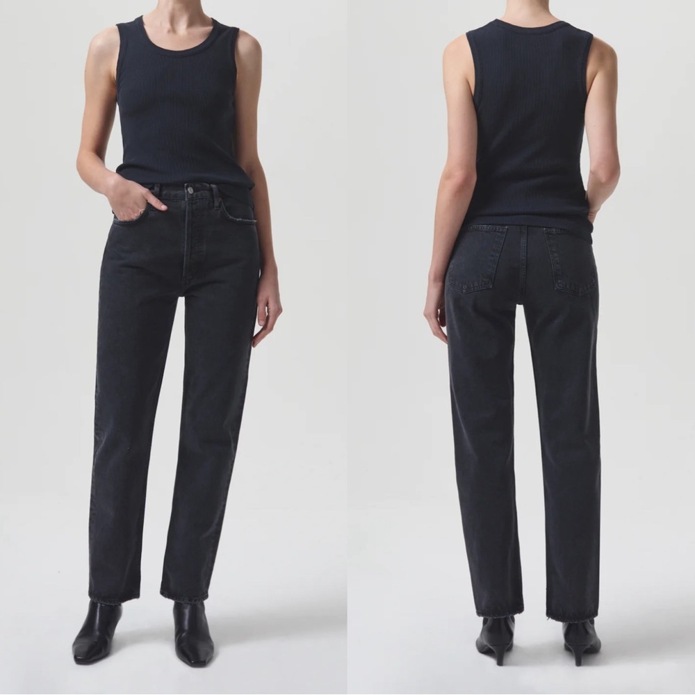 Agolde 90’s Pinch Waist High Rise Straight Jeans In Black Tea 25